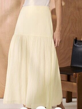 Commense Light Yellow A-Line Midi Skirt
